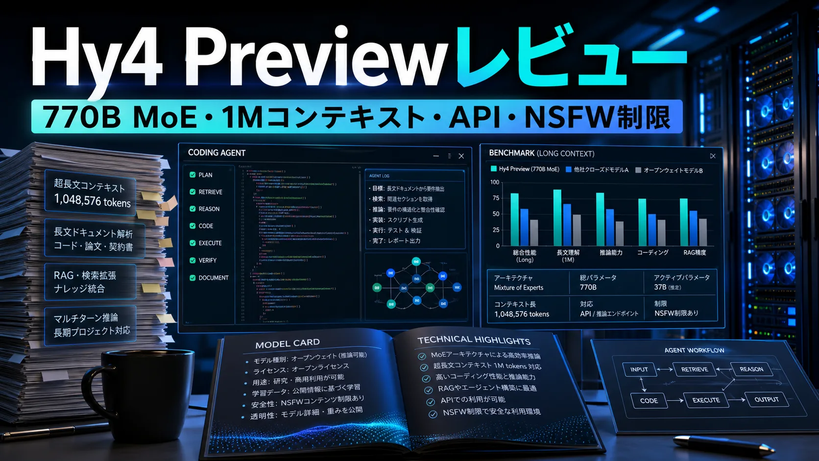 Hy4 Previewレビュー｜Tencent Hunyuan 770B MoE、1Mコンテキスト、API、ローカル要件、NSFW制限まで解説