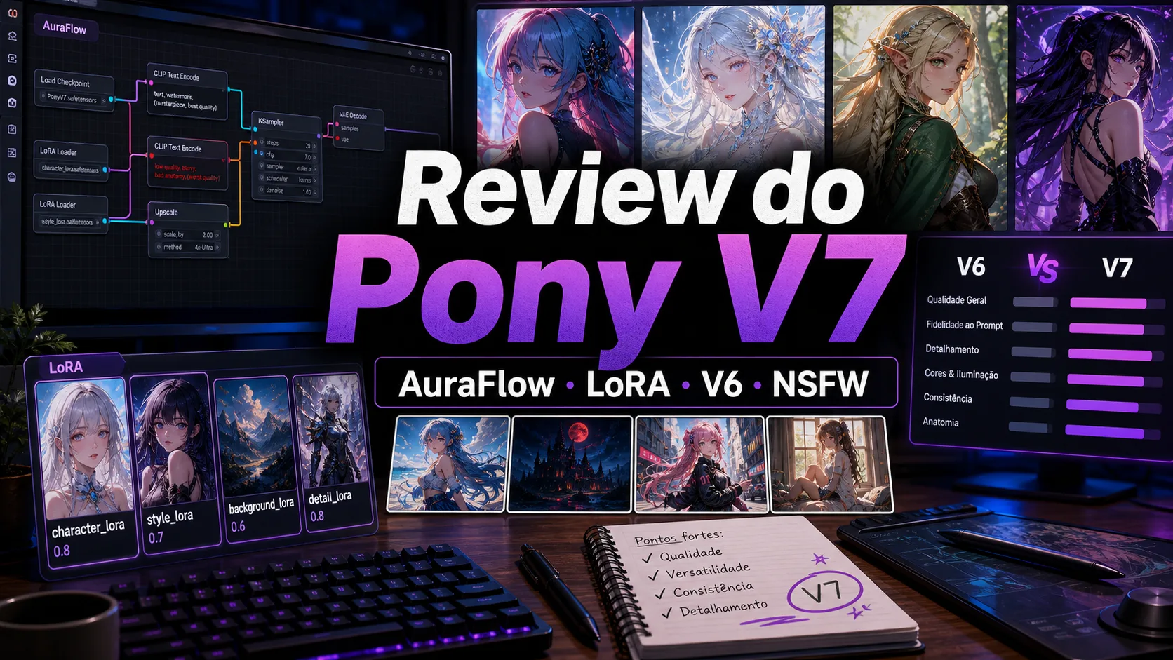 Review do Pony V7: AuraFlow, LoRA, comparação com V6 e NSFW cover image