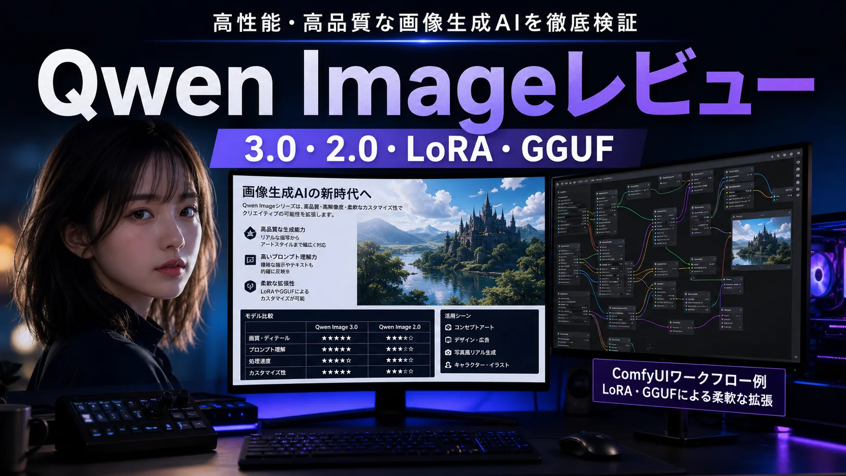 Qwen Imageレビュー｜3.0・2.0比較、LoRA/GGUF、NSFW対応まで解説
