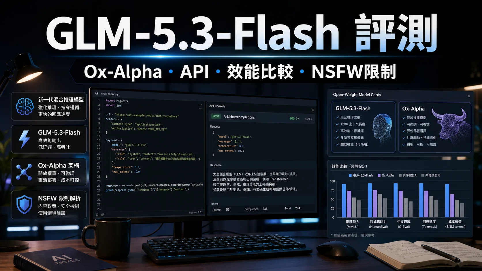 GLM-5.3-Flash 評測：Ox-Alpha、API、效能比較與NSFW限制 cover image