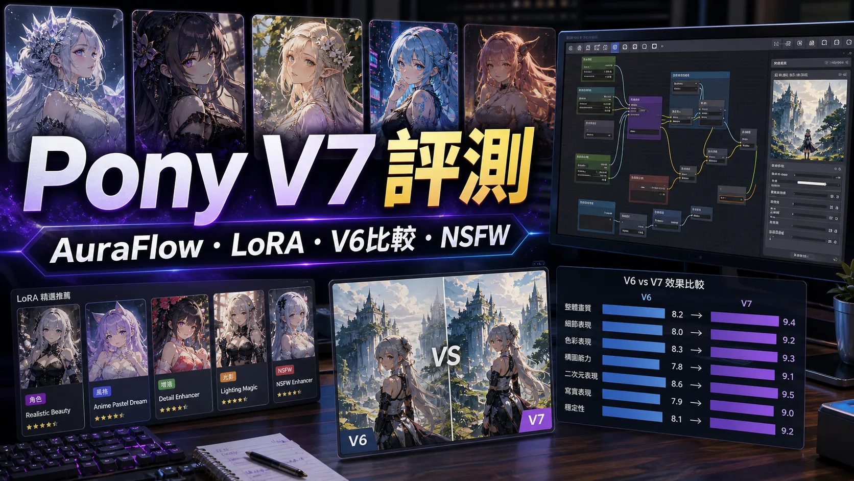 Pony V7 評測：AuraFlow、LoRA生態、V6比較與NSFW支援 cover image