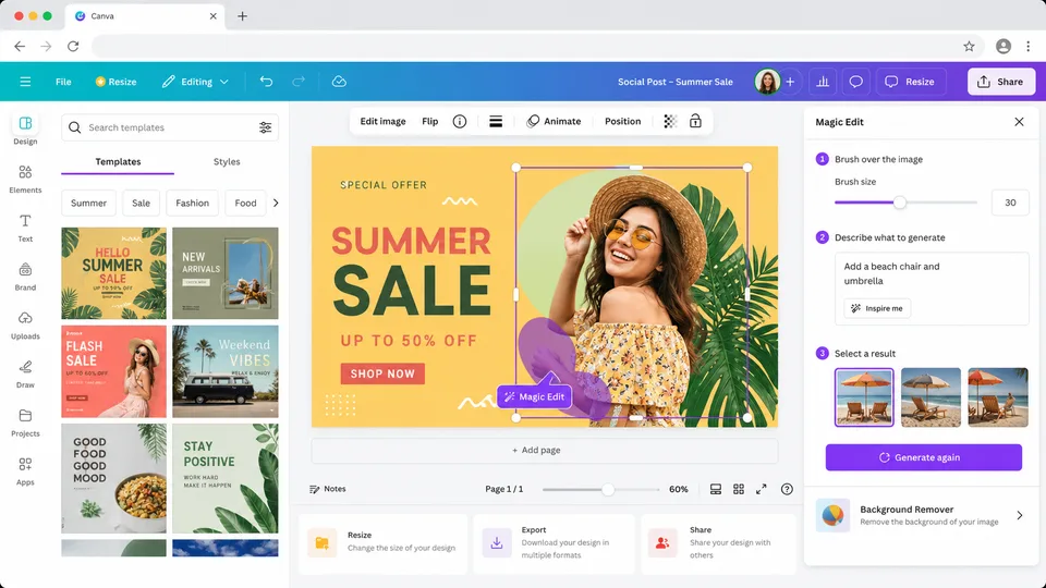 Canva AI image editor interface