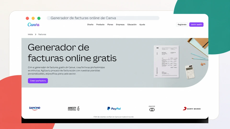 Generador de facturas online de Canva en español