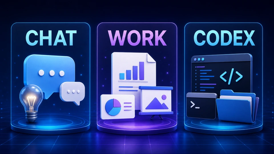 ChatGPTのChat・Work・Codexの違いを表したイメージ