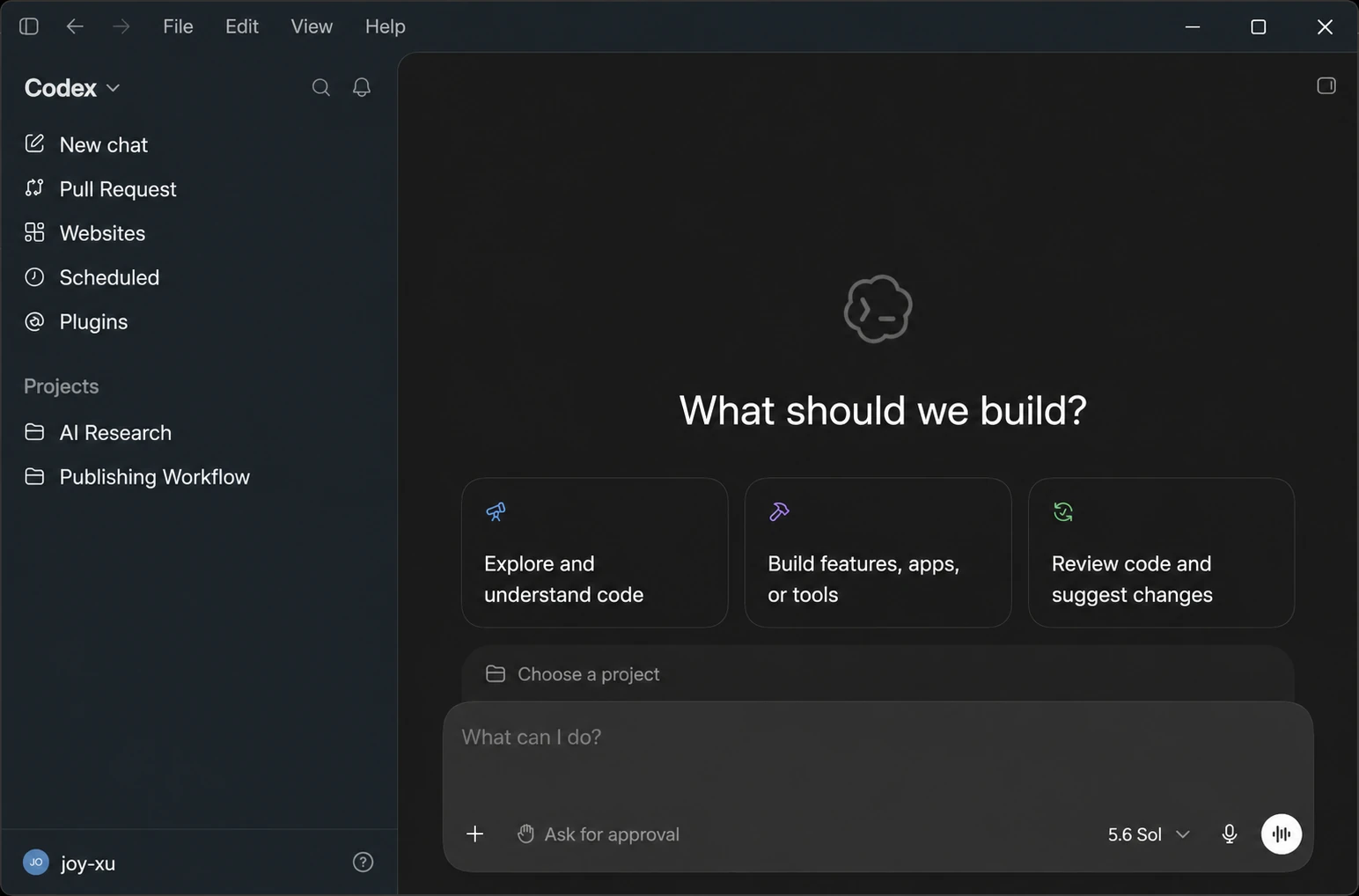 Codex interface in the ChatGPT desktop app