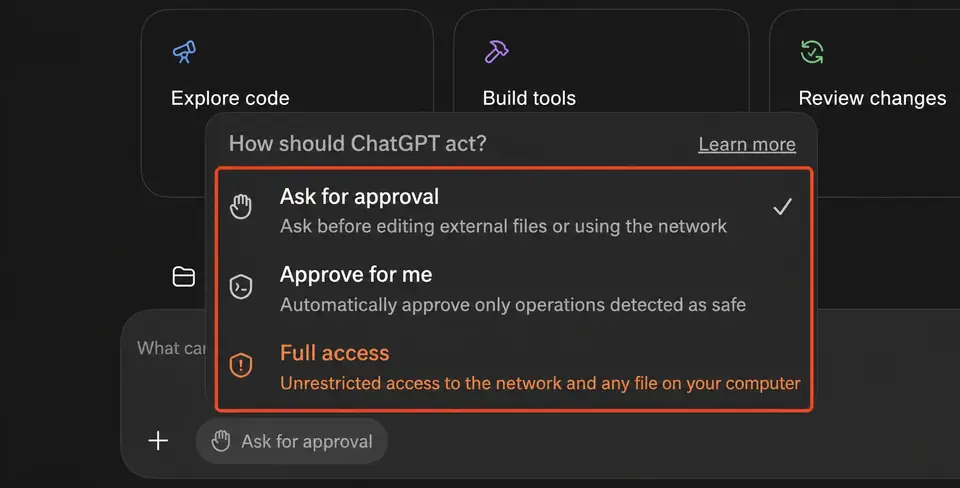 Codex permission modes in English