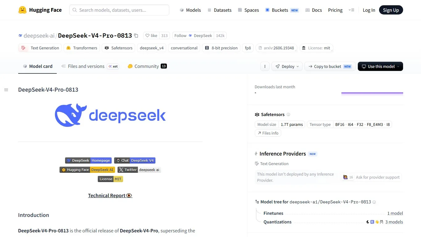 DeepSeek V4 Pro Hugging Face page