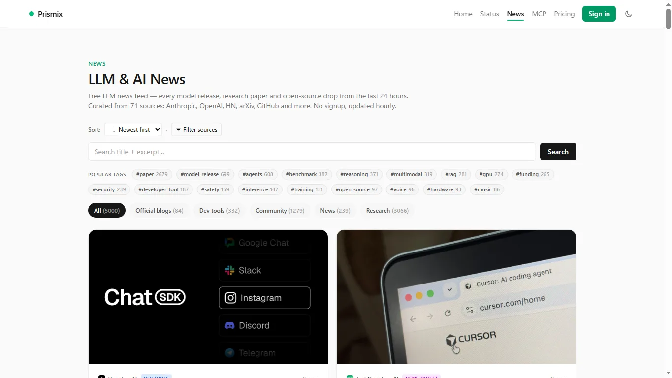Prismix LLM news page