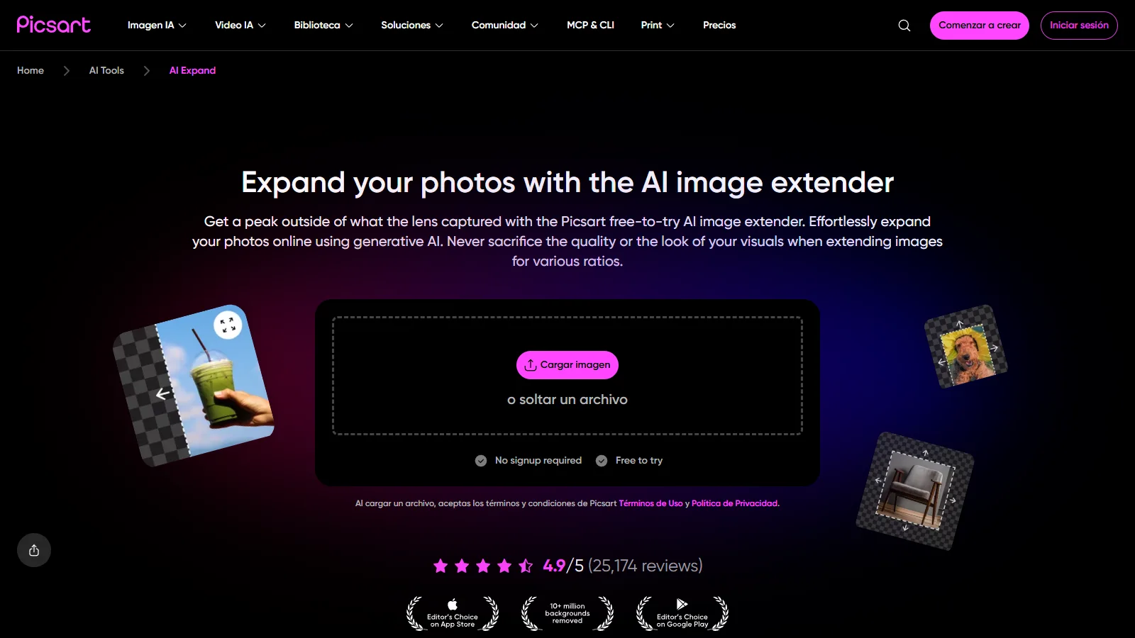 Captura de pantalla de Picsart AI Image Extender