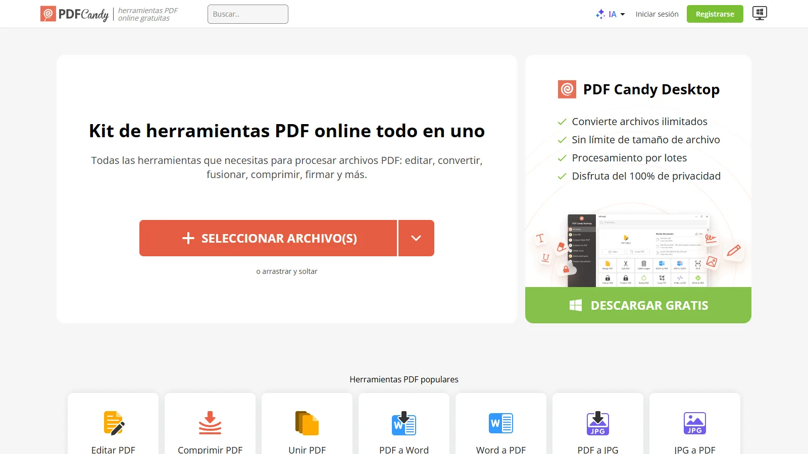 Captura de pantalla de PDF Candy