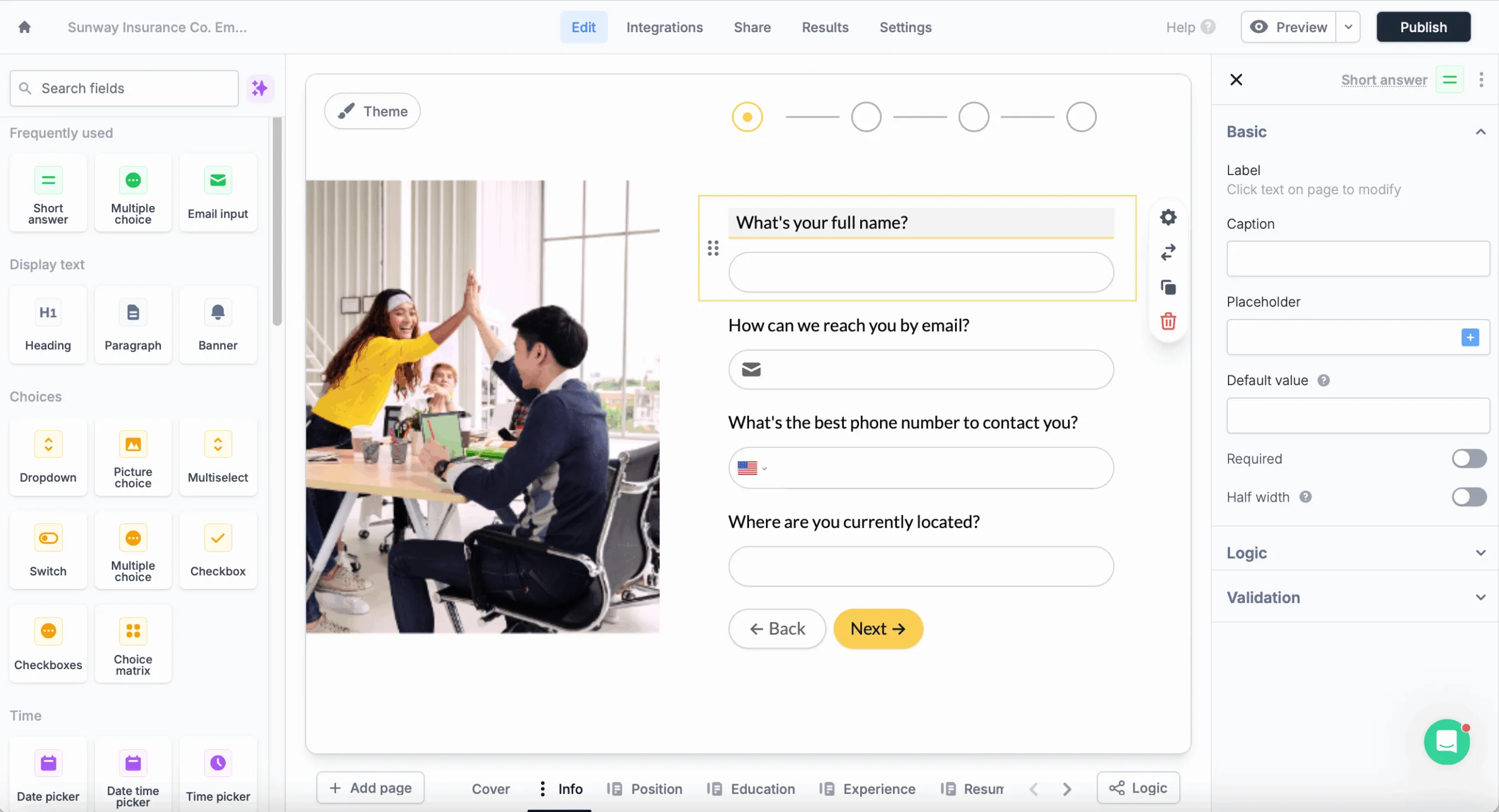 Fillout form builder interface screenshot