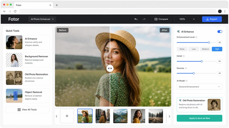 Fotor AI image editor interface