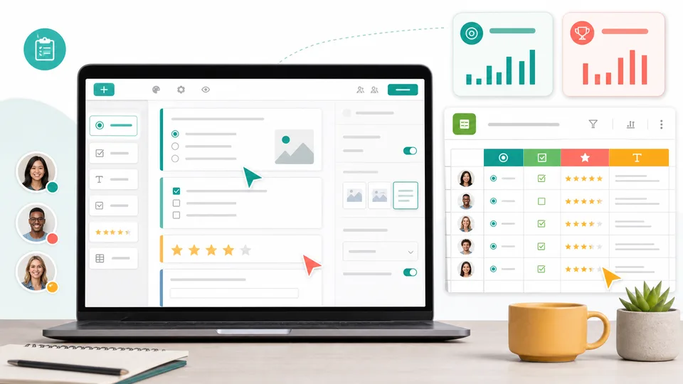 Google Forms-style form builder connected to a response spreadsheet