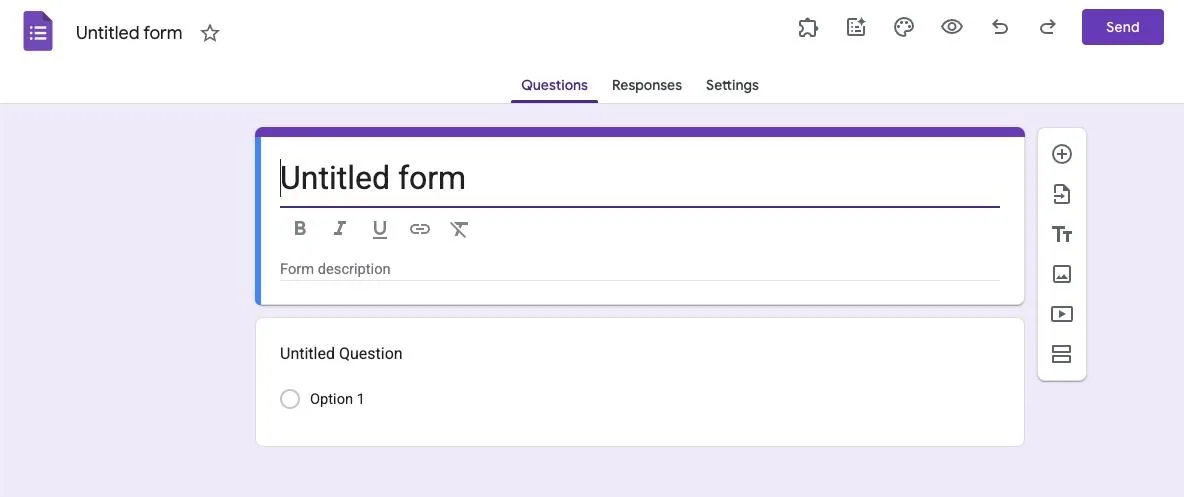 Echte Aufnahme des Google-Forms-Editors