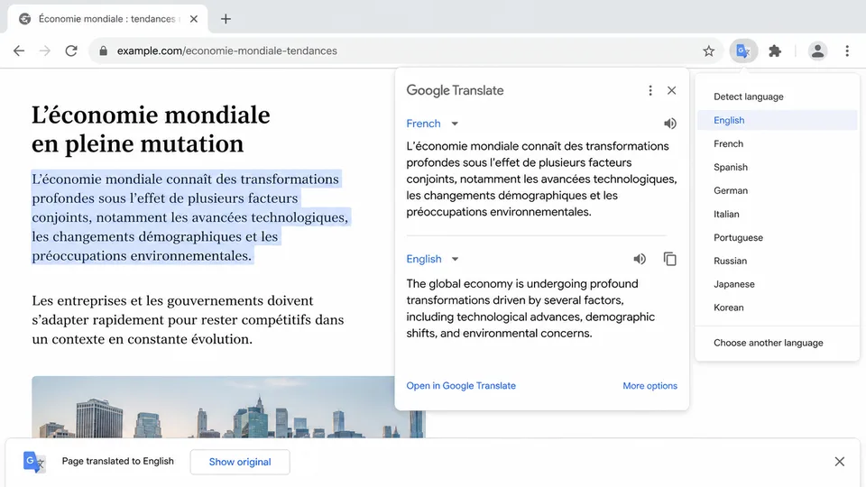 Google Translate Chrome extension