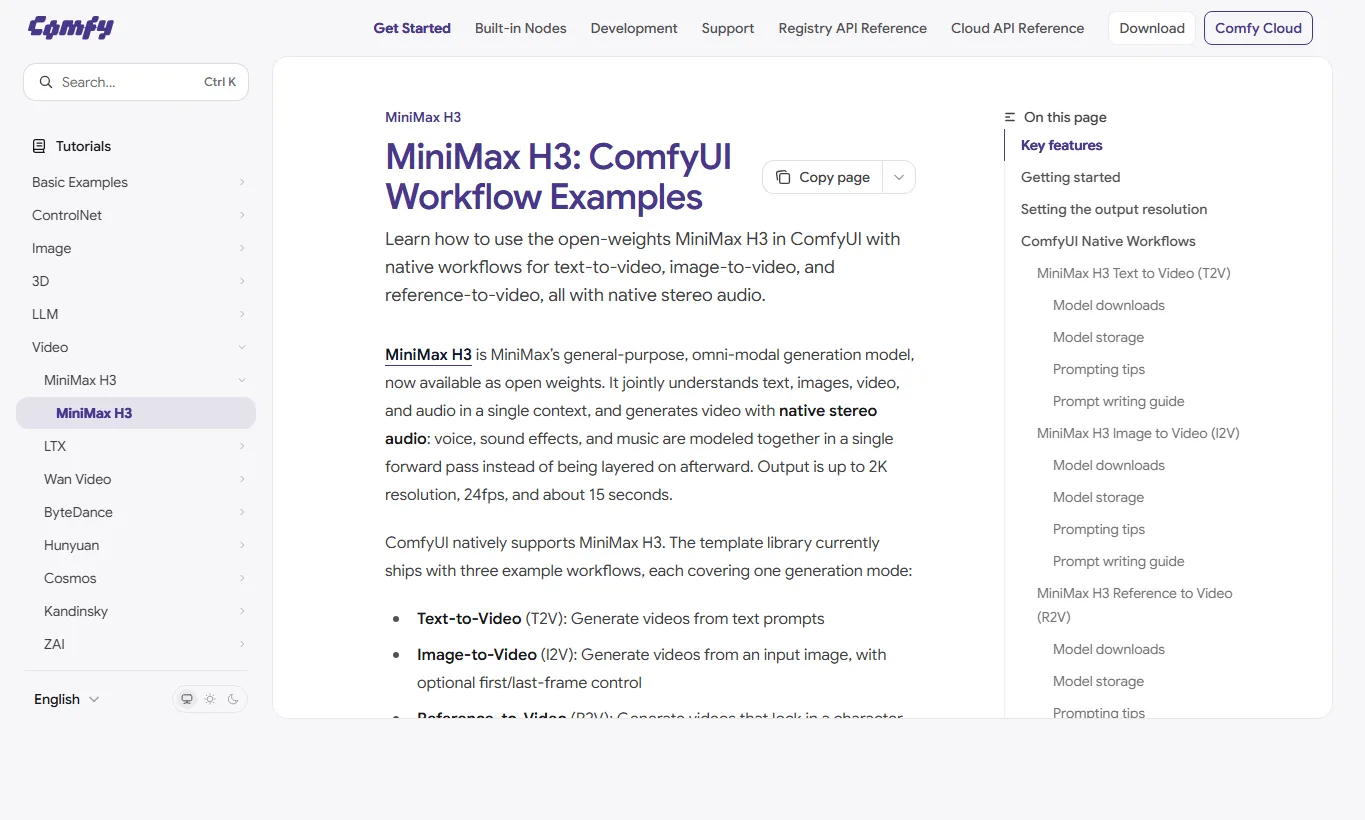 Exemples de workflow MiniMax H3 dans ComfyUI