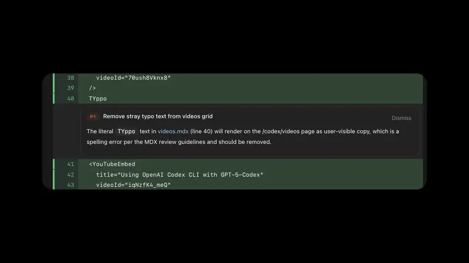 Codex inline code review panel