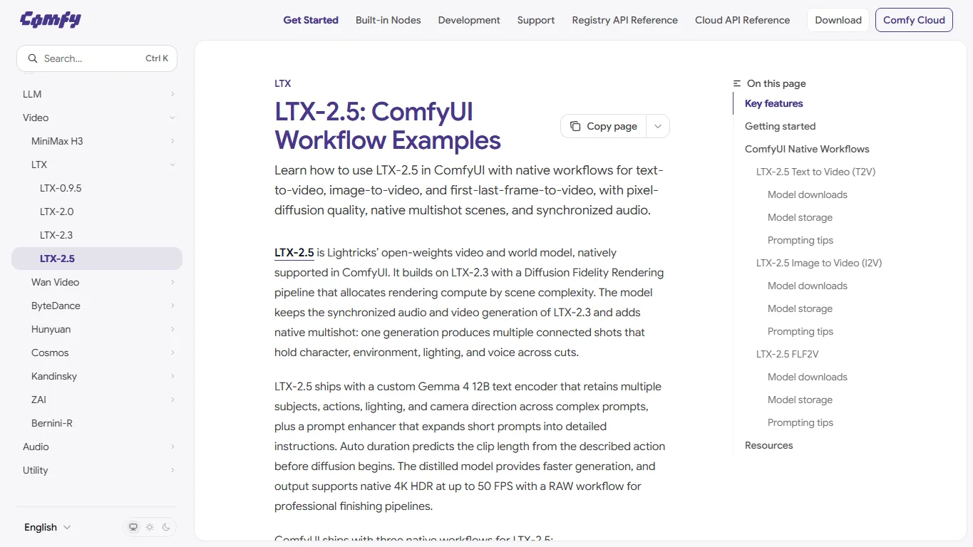 ComfyUI LTX-2.5 workflow examples page