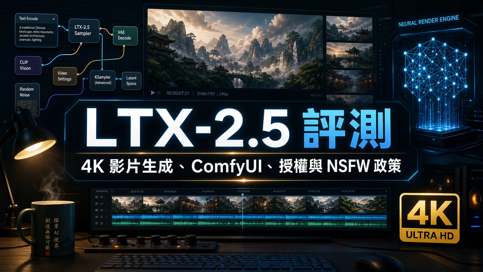 LTX-2.5 評測封面圖，展示 4K 影片生成與 ComfyUI 工作流程