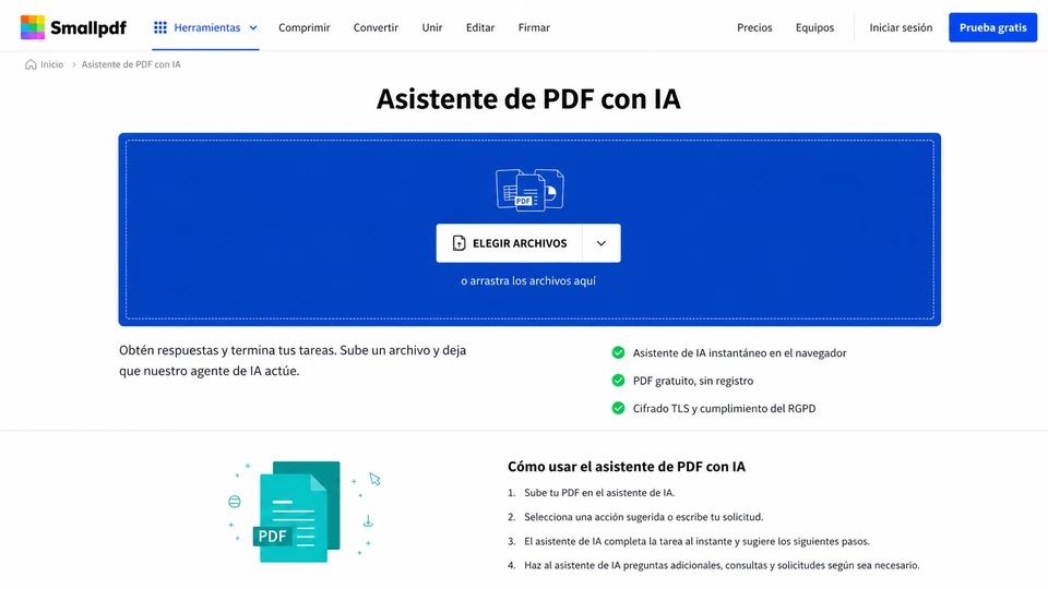 Asistente de PDF con IA de Smallpdf en español