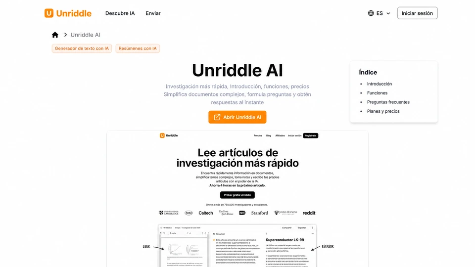 Unriddle para leer, investigar y redactar