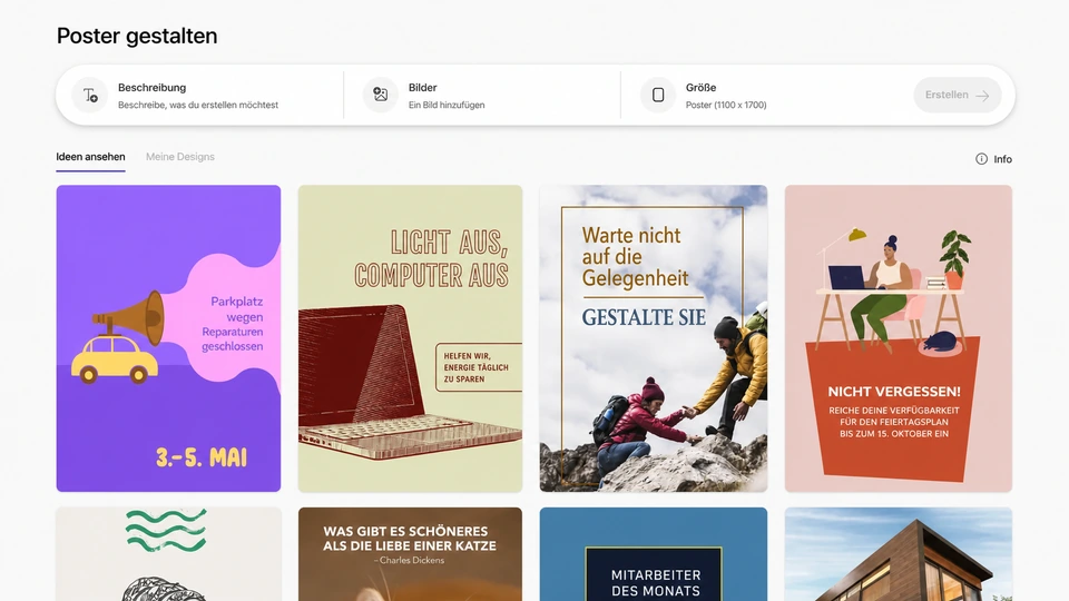 Microsoft Designer mit deutscher Poster-Gestaltung