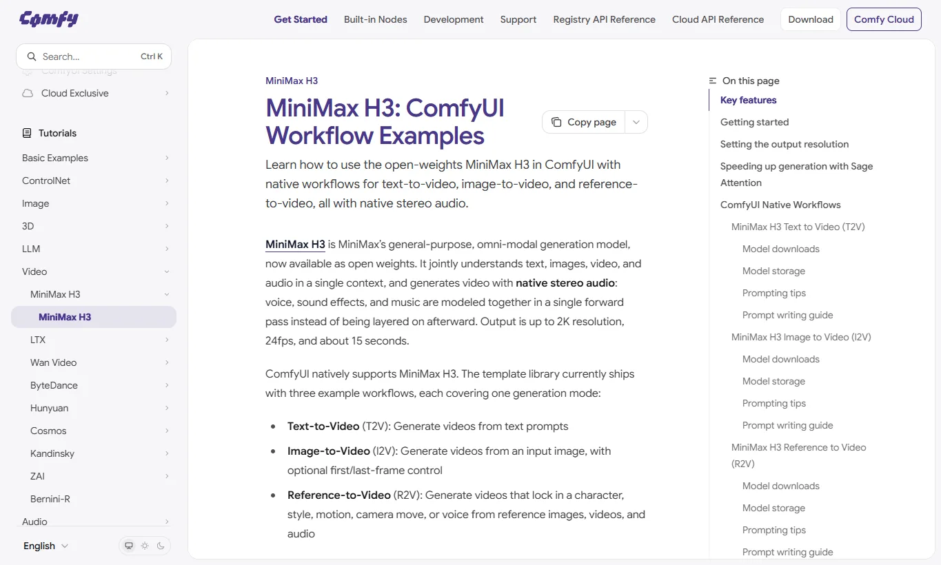 MiniMax H3のComfyUI公式ワークフロー例