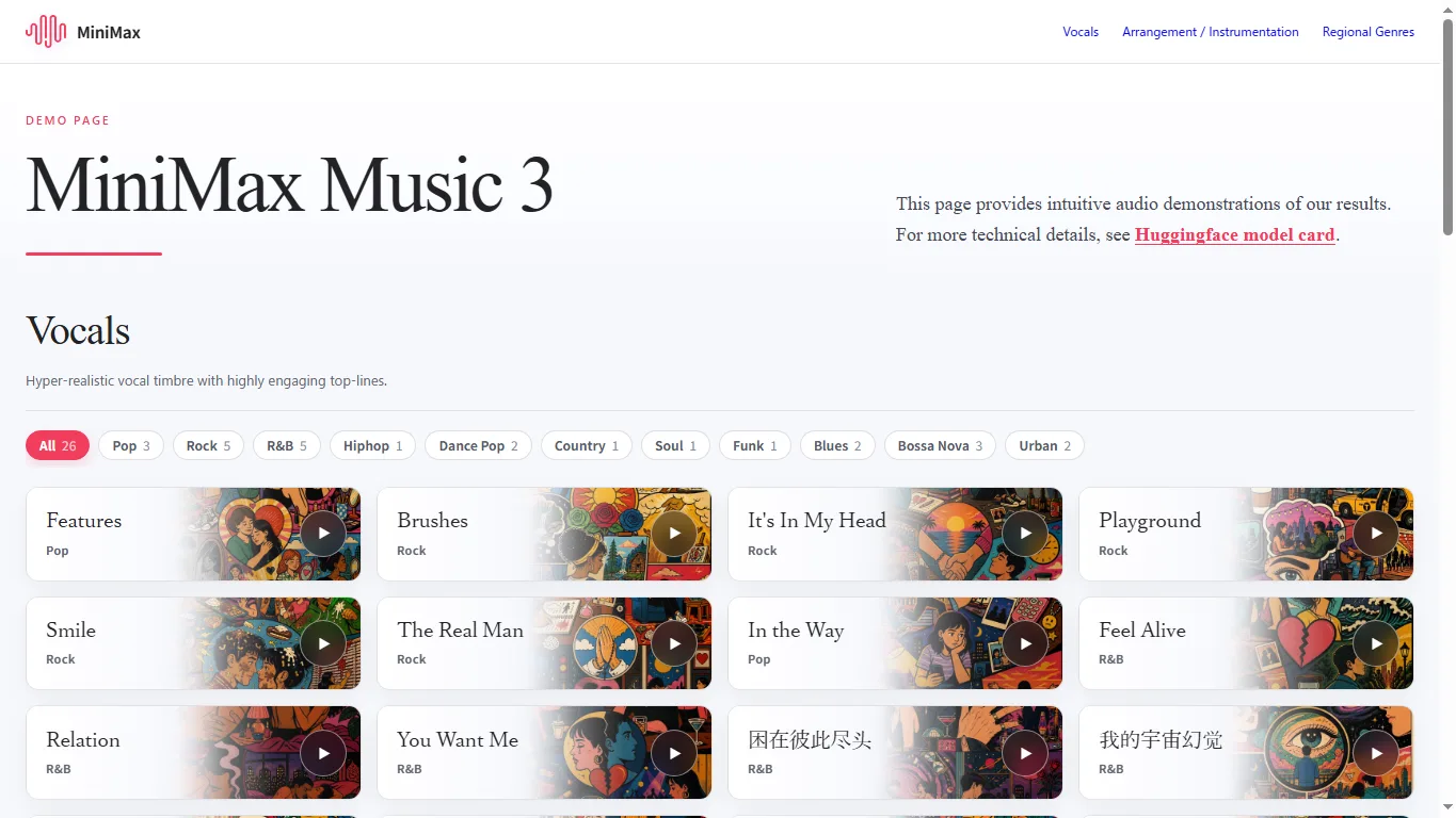 MiniMax Music 3 official demo page