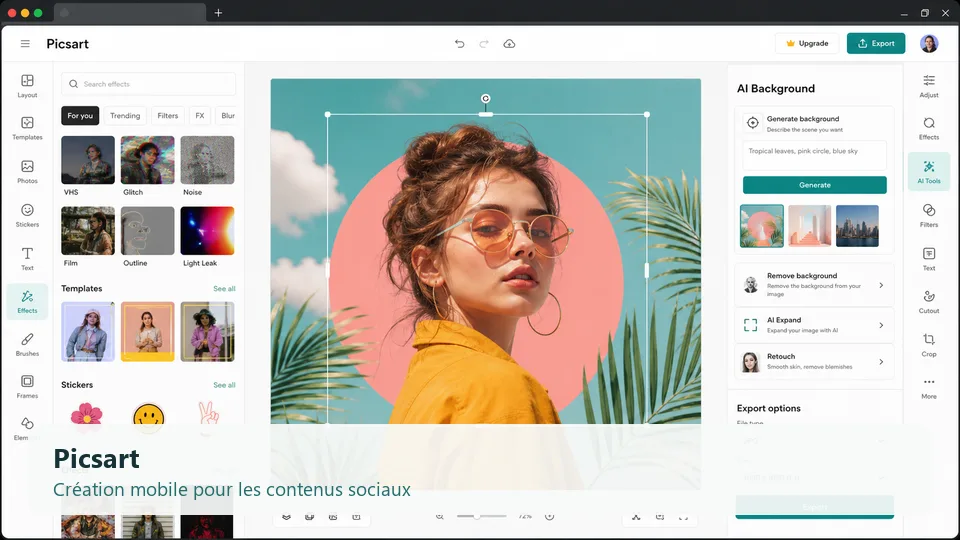 Picsart avec des fonctions créatives d'édition par IA