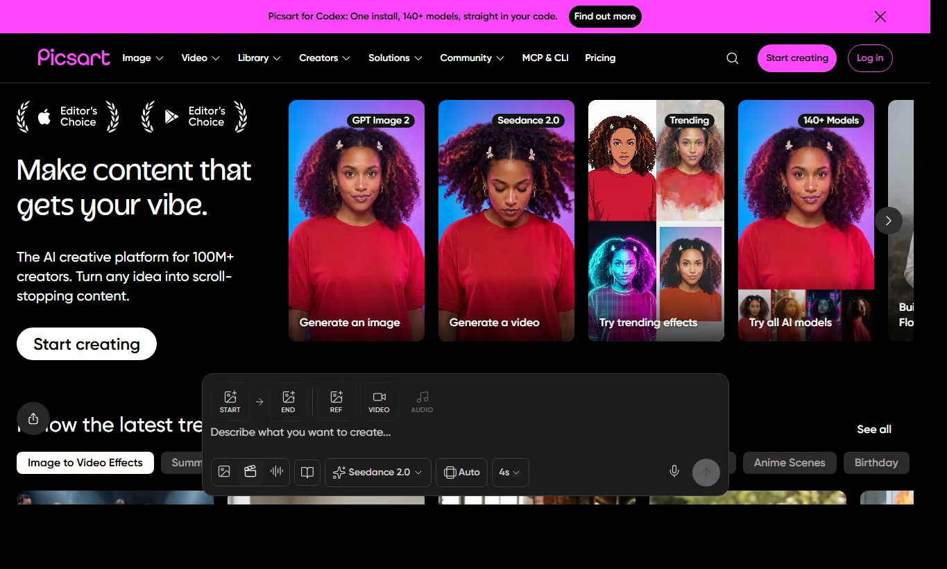 Picsart AI 圖片編輯器英文頁面