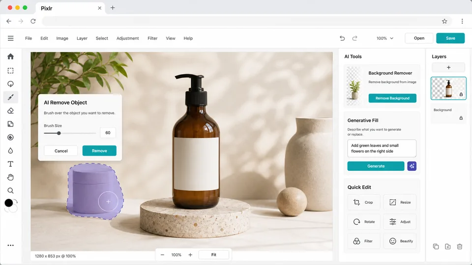 Pixlr AI image editor interface