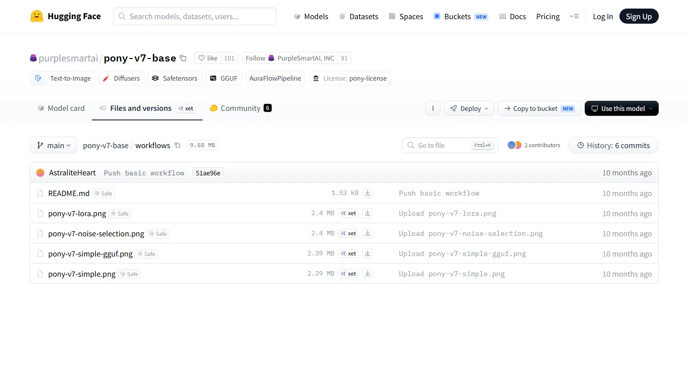 Pony V7 workflows folder screenshot
