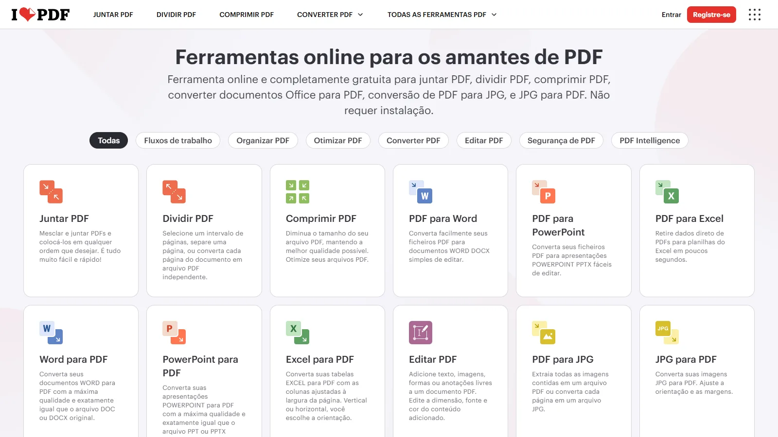 Captura de tela do iLovePDF