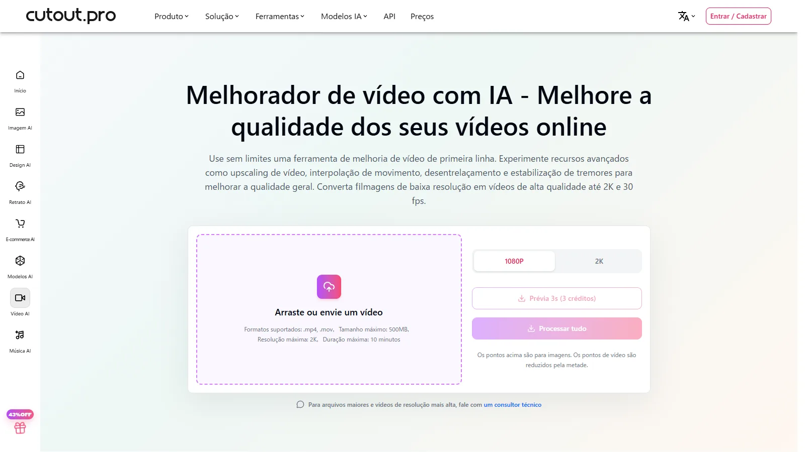 Captura de tela do Cutout.pro AI Video Enhancer
