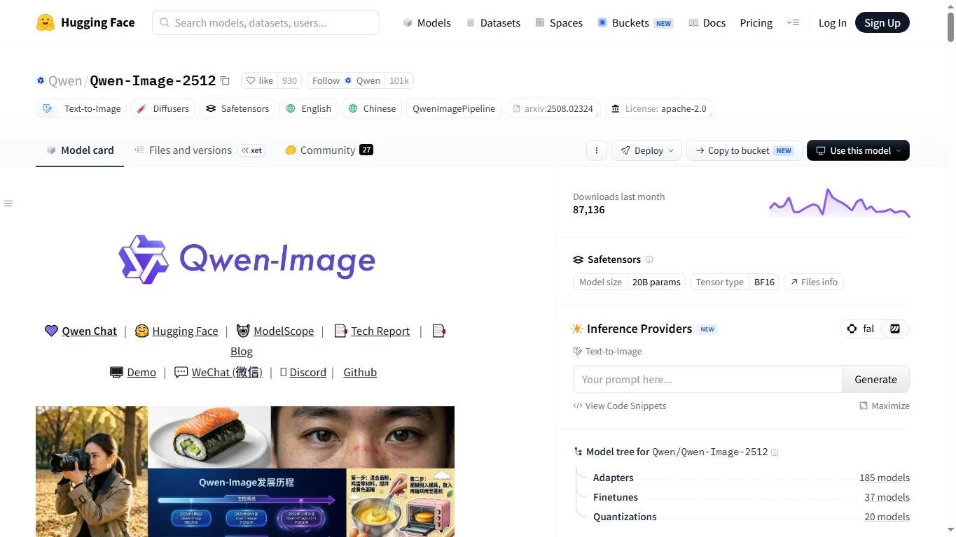 Qwen-Image-2512 Hugging Face page screenshot