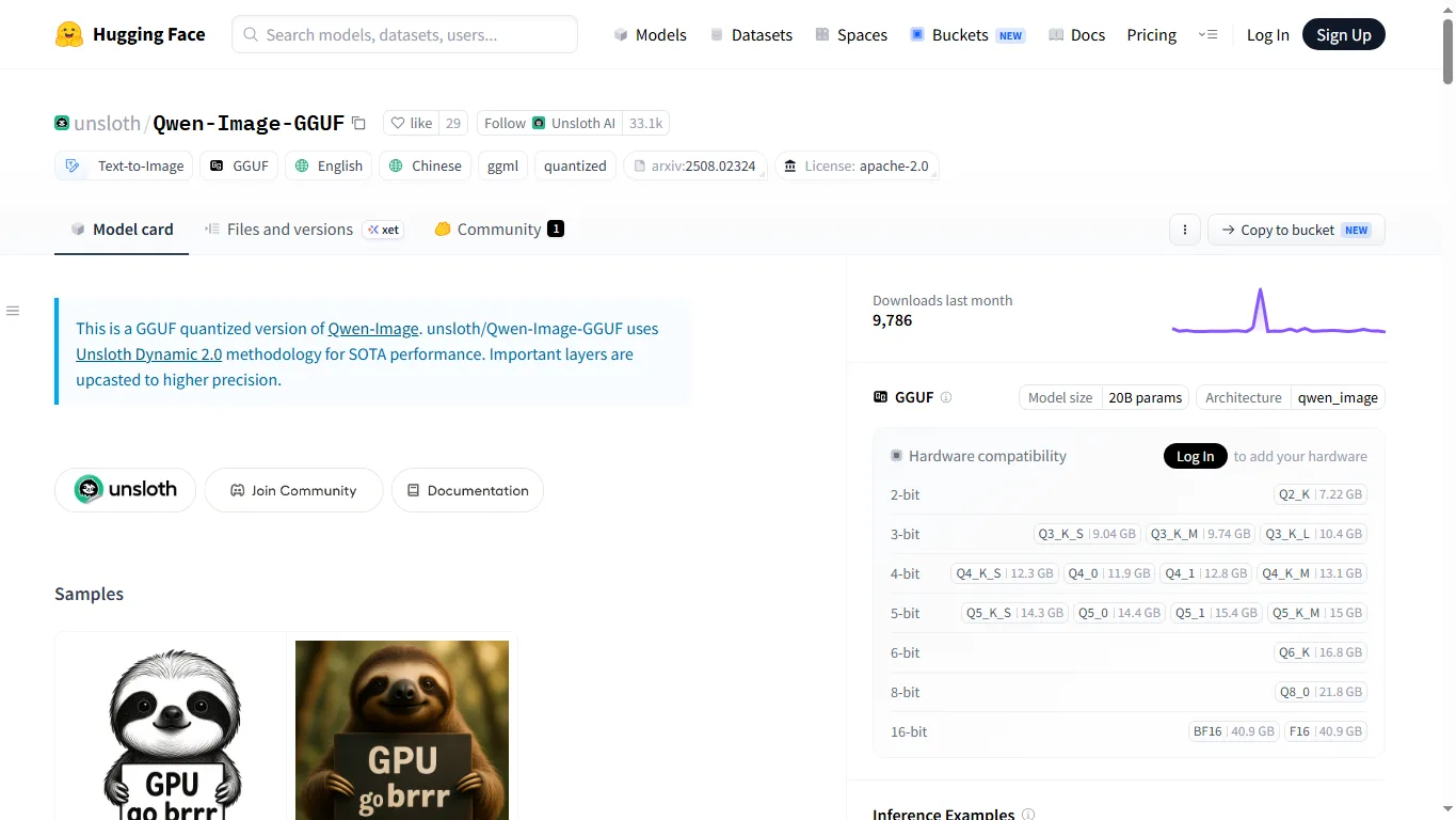 Qwen-Image GGUF page screenshot