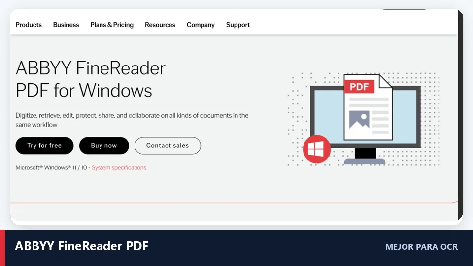 Interfaz del producto de mejora de documentos PDF y OCR ABBYY FineReader