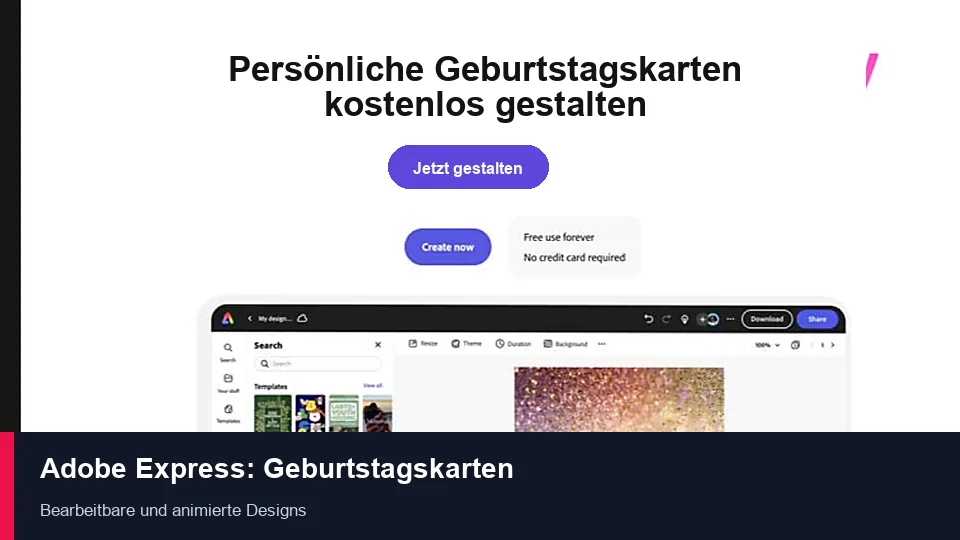 Adobe Express mit einer bearbeitbaren Geburtstagskarte