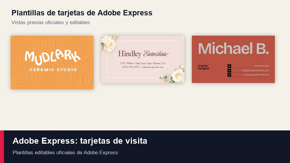 Plantillas oficiales editables para tarjetas de visita en Adobe Express