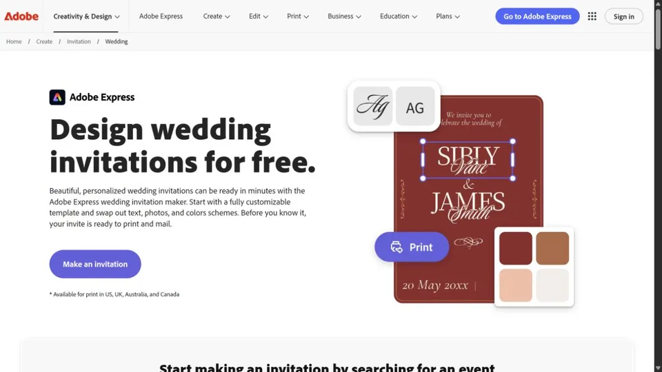 Adobe Express wedding invitation maker and editable card preview