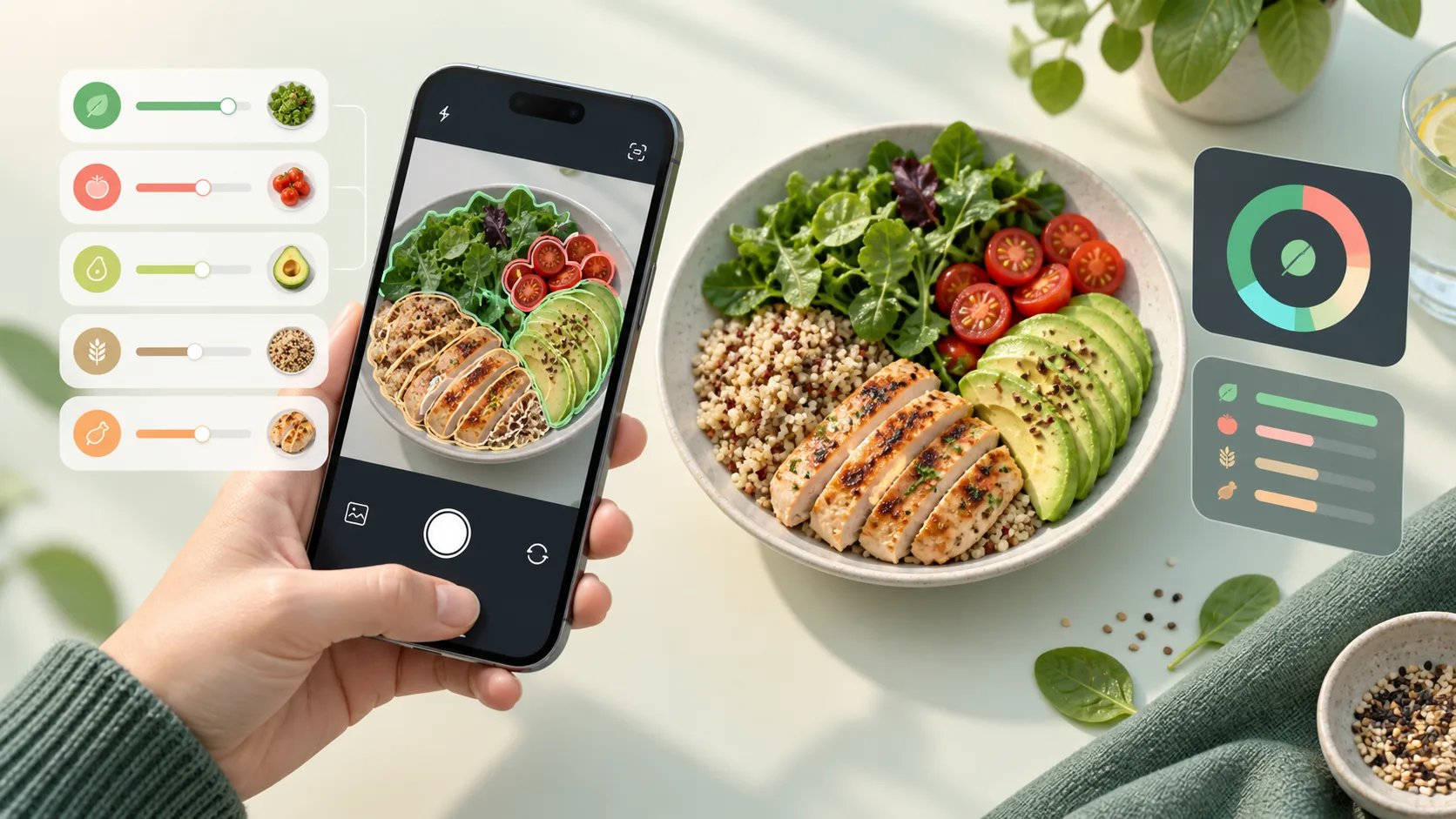 AI food photo scanner identifying ingredients and estimating nutrition information