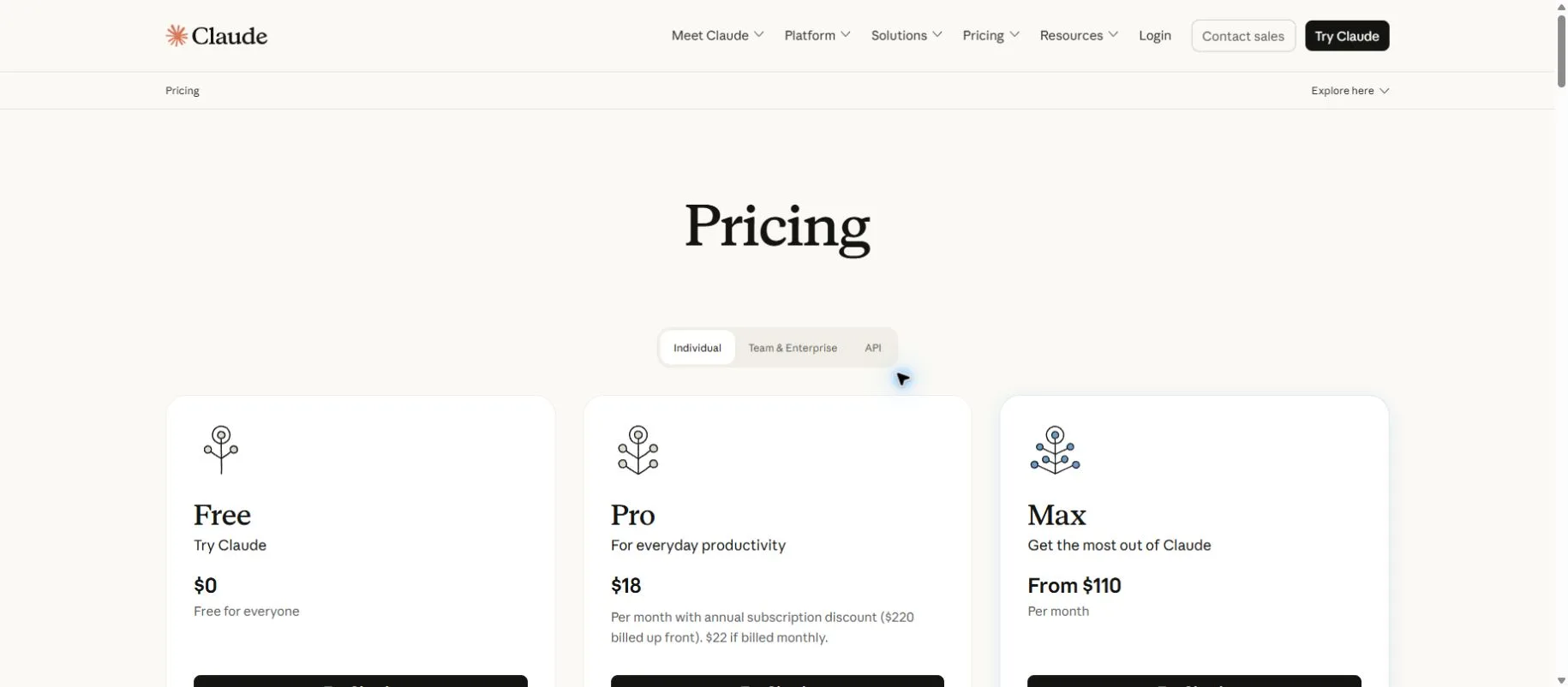 Comparaison officielle des offres Free, Pro et Max de Claude