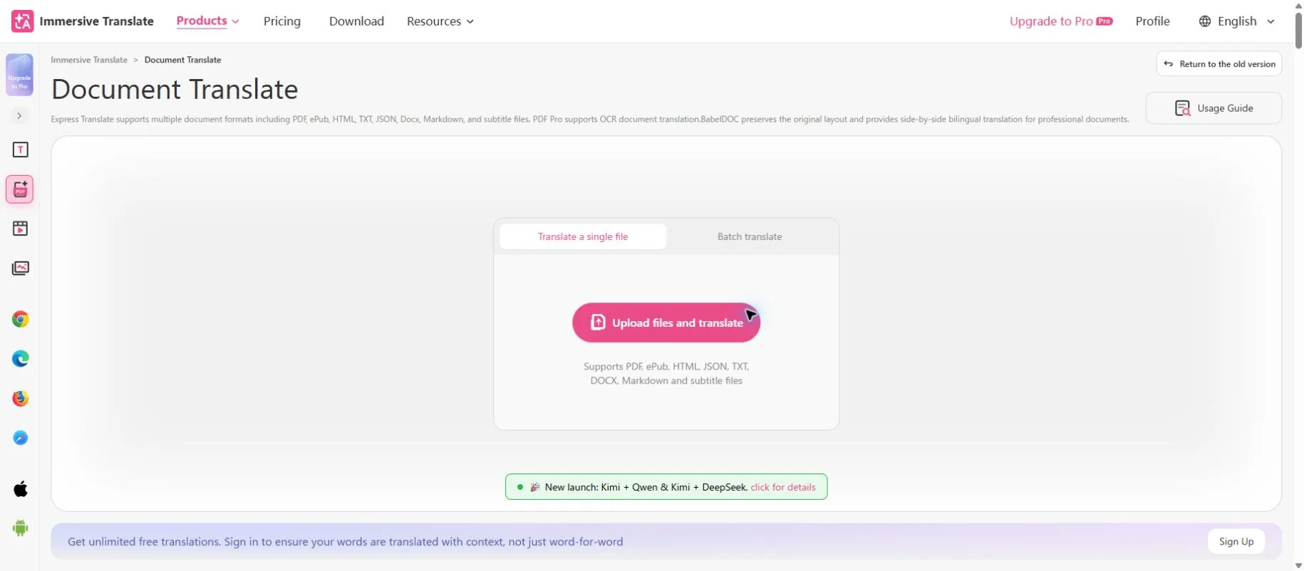 Traducteur documentaire Immersive Translate compatible avec EPUB et texte