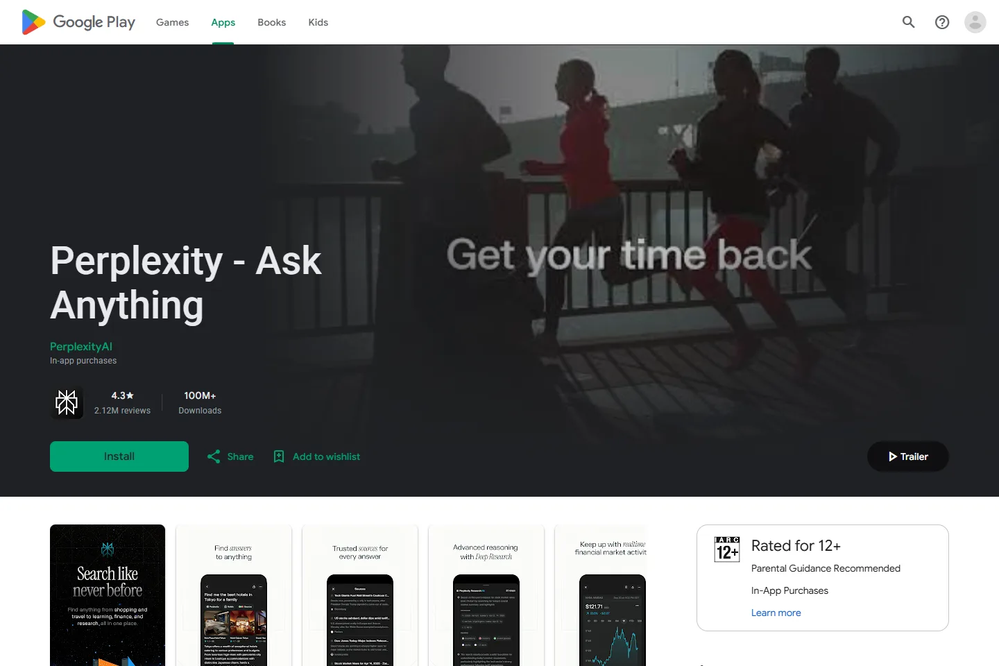 Official Perplexity Android app listing on Google Play
