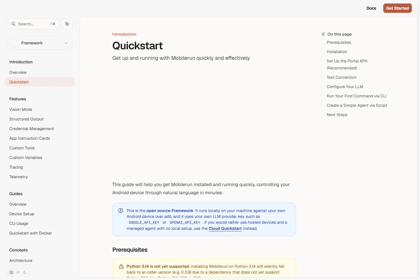 Guide officiel en anglais de démarrage et de configuration de Mobilerun