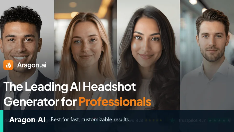Official Aragon AI page showing professional AI headshot examples