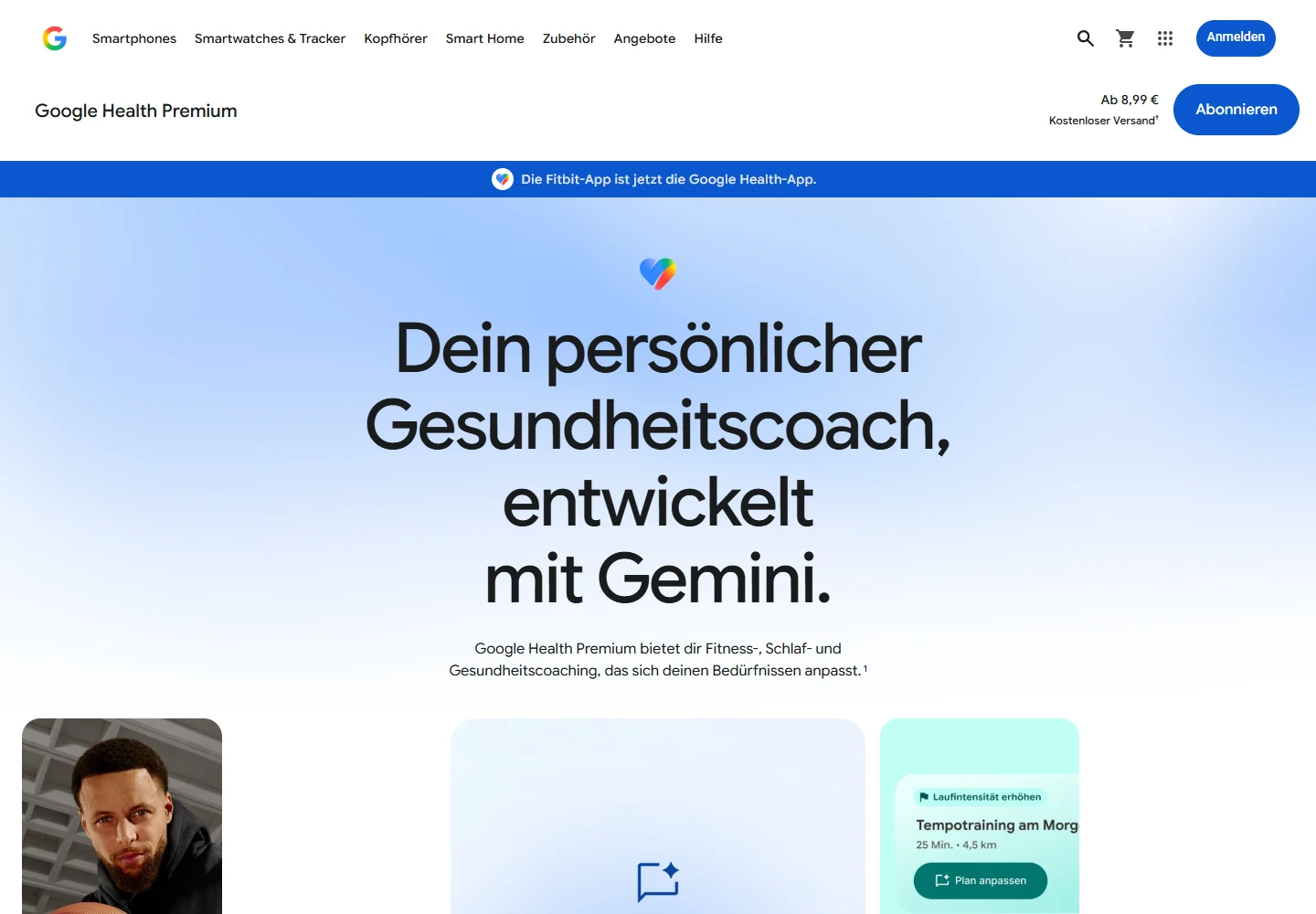 Offizielle Google-Health-Seite mit persönlichem Coach