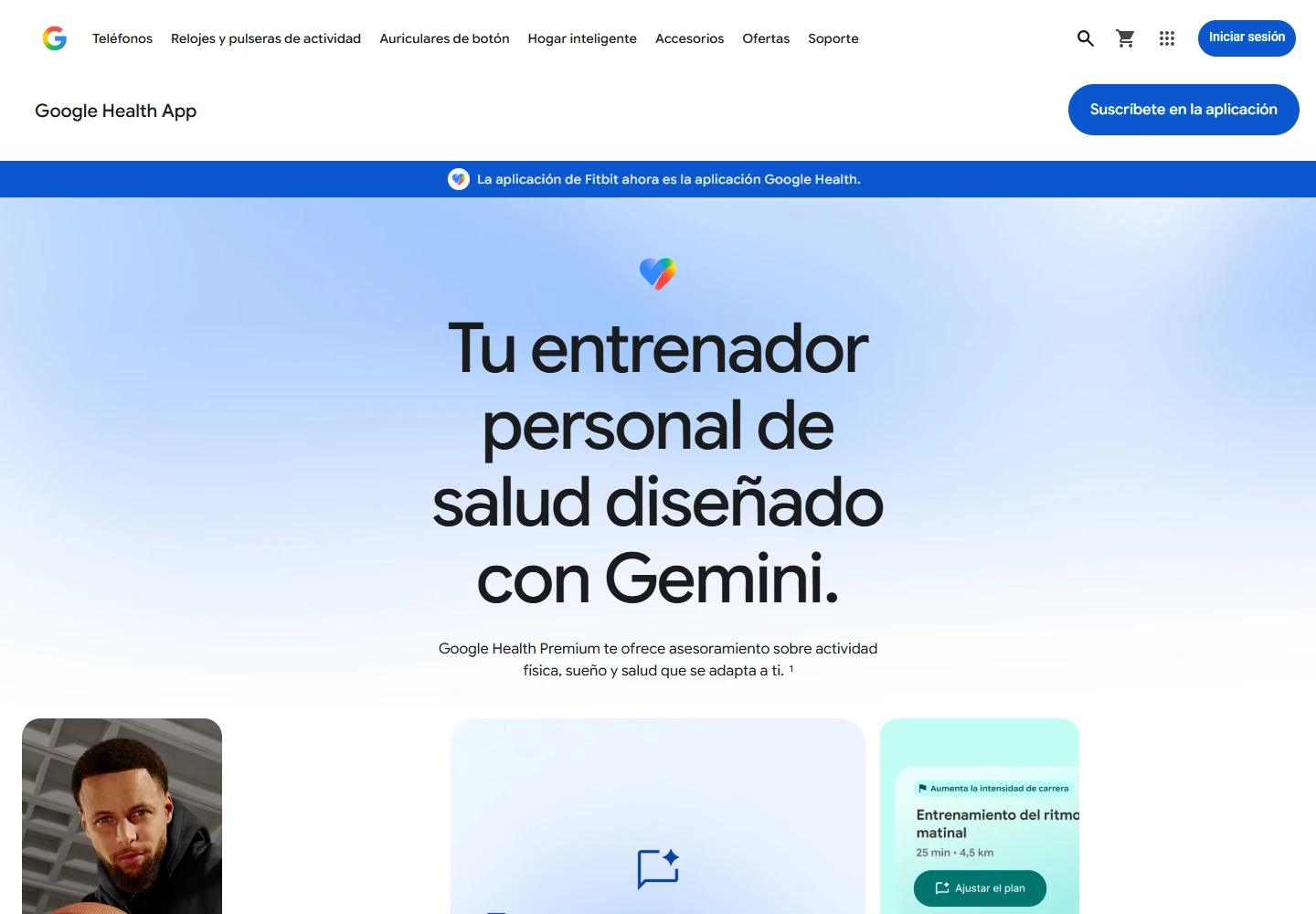 Página oficial de Google Health con su entrenador personal
