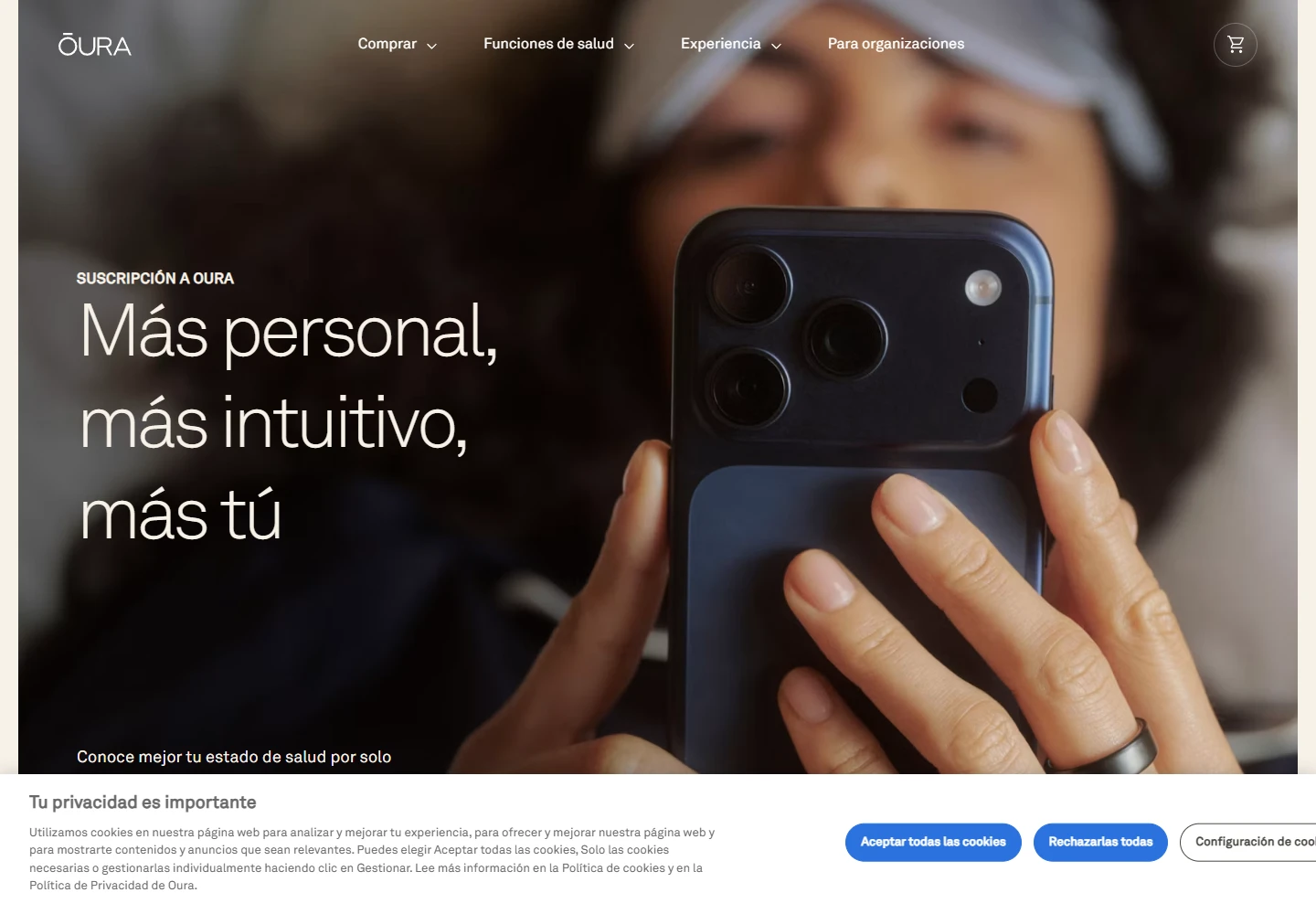 Membresía oficial de Oura con información de sueño y actividad