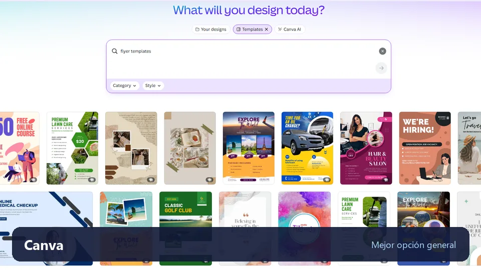 Interfaz del generador de flyers con IA de Canva